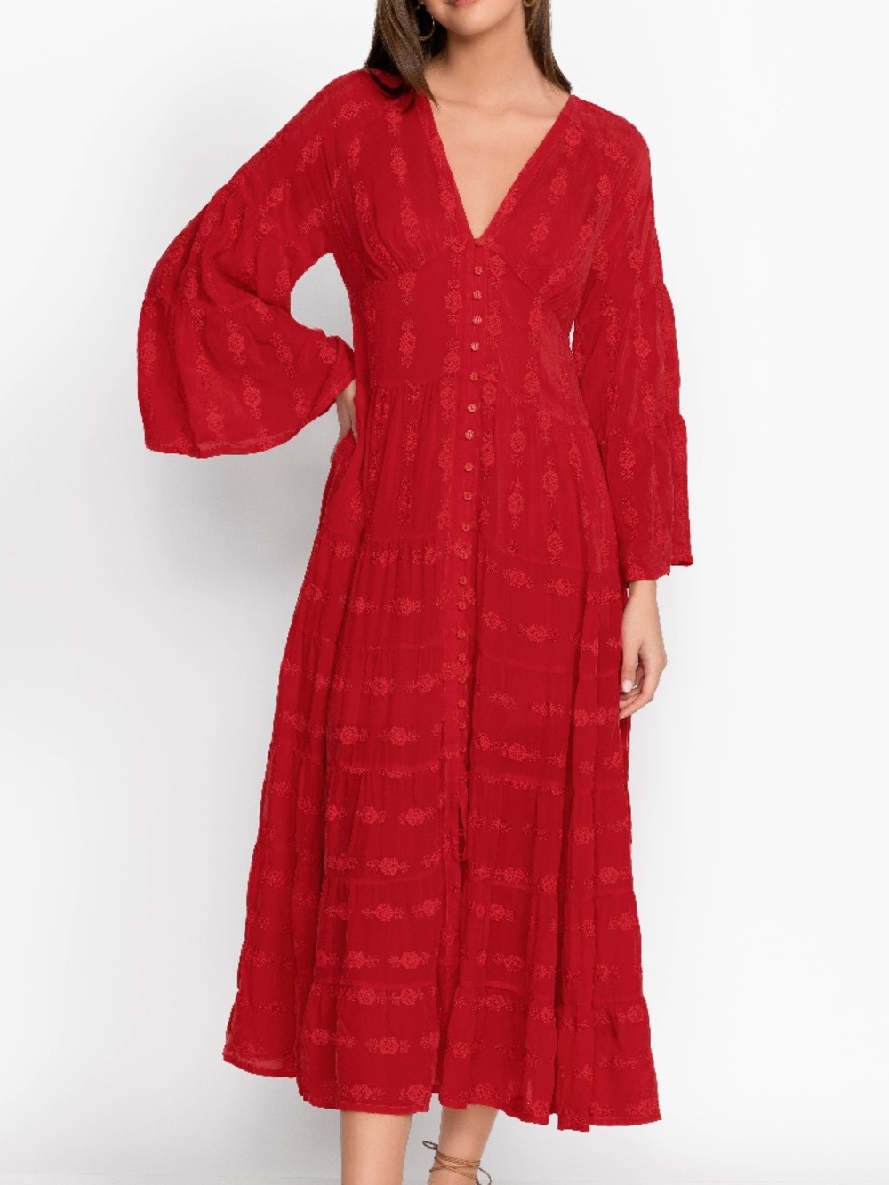 Johnny Was Bonnie Adenium Dress Red Size Large